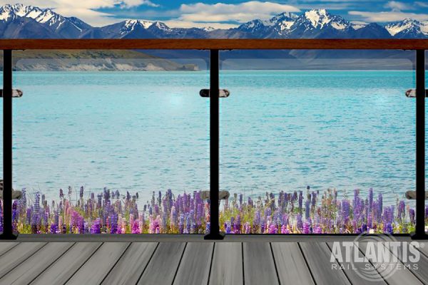 Glass Railing System with Purple Flowers