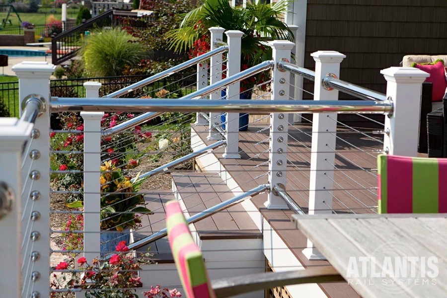 Stainless Cable Railing with Pink & Green Chairs