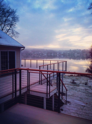 Cable Railing on a Misty Lake