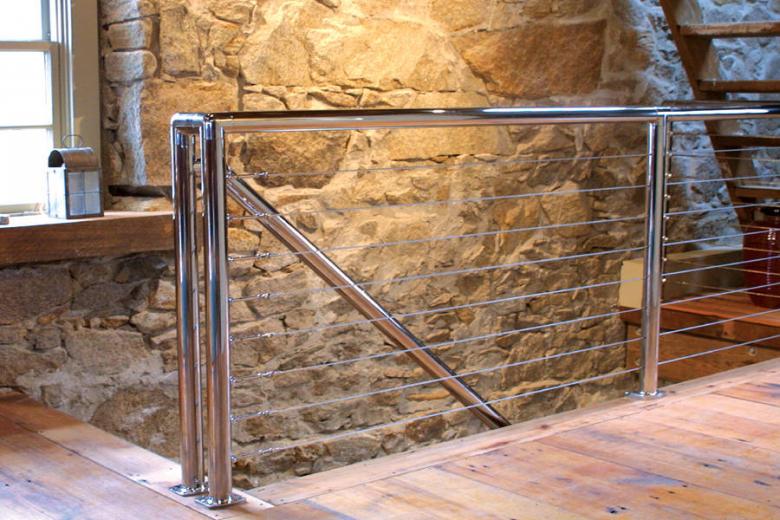 Stainless Steel Cable Railing System and Stone Wall
