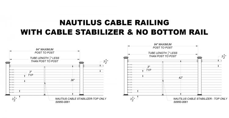 Nautilus Cable Railing with Cable Stabilizer and No Bottom Rail