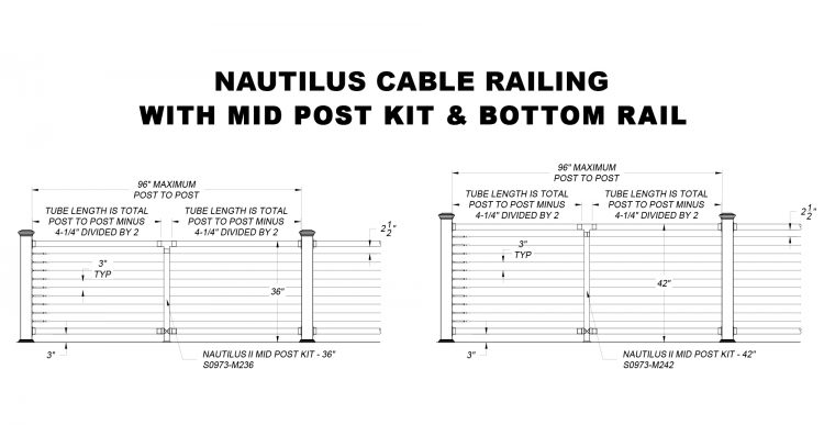 Nautilus Cable Railing with Mid Post Kit and Bottom Rail
