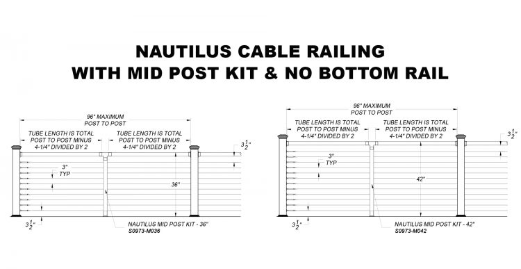 Nautilus Cable Railing with Mid Post Kit and No Bottom Rail