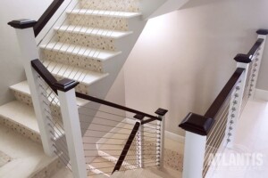Cable Railing with White Posts and Dark Handrails